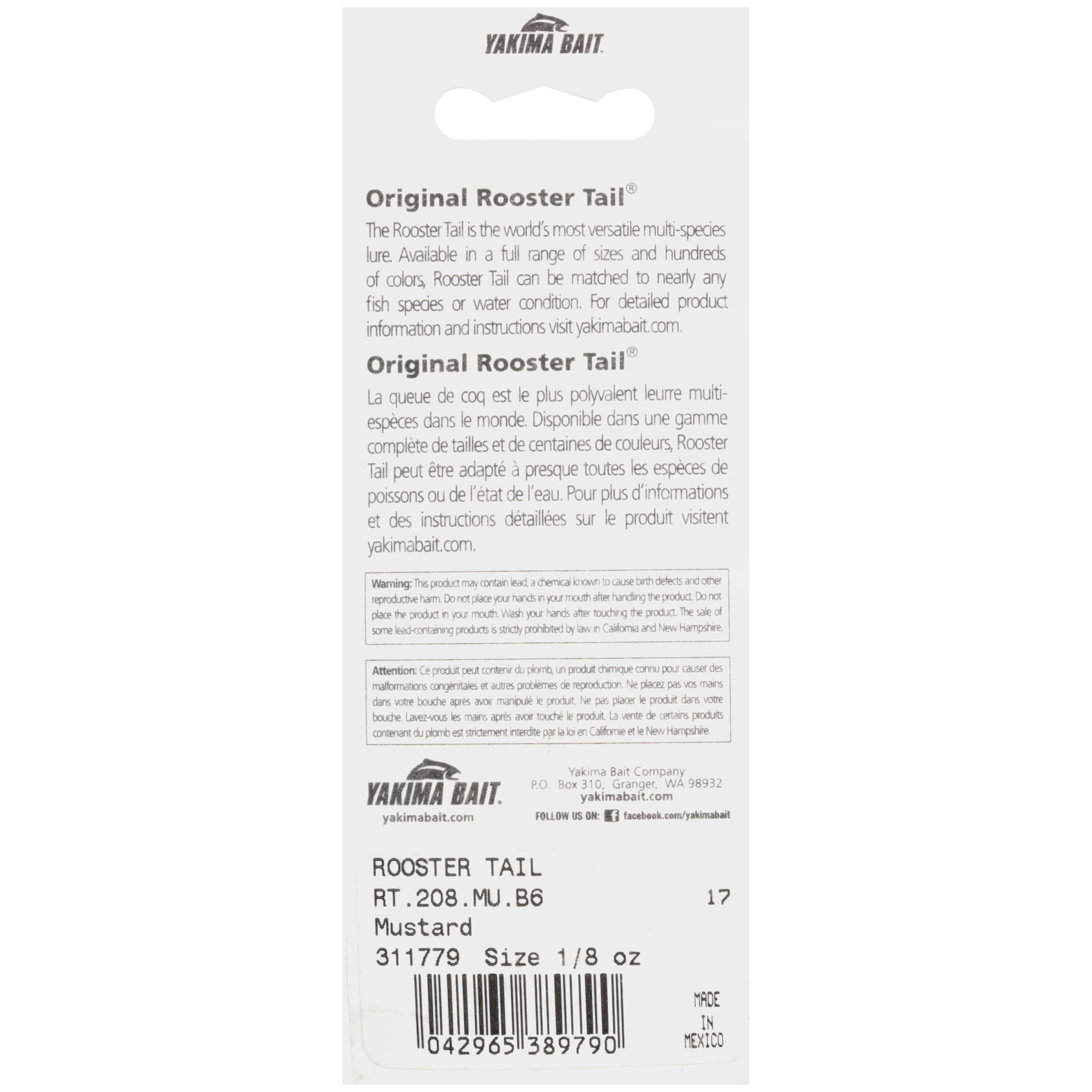 Worden's® Rooster Tail® Original Mustard, Inline Spinnerbait Fishing Lure, 1/8 oz. Carded Pack