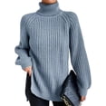 thumbnail image 1 of Frontwalk Women Sweater Chunky Knit Jumper Tops Turtleneck Knitted Sweaters Ladies Loose Pullover Long Sleeve Light Blue 2XL, 1 of 2