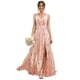 thumbnail image 1 of Vestido de dama de honor ROSETOO plisado largo de gasa con cuello en V y abertura, 1 of 7
