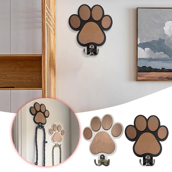 Wooden Pet Hook for Indoor Home - Doghouse Hanging Accessory with Pet Print, Functional Towel Rack & Organizer
