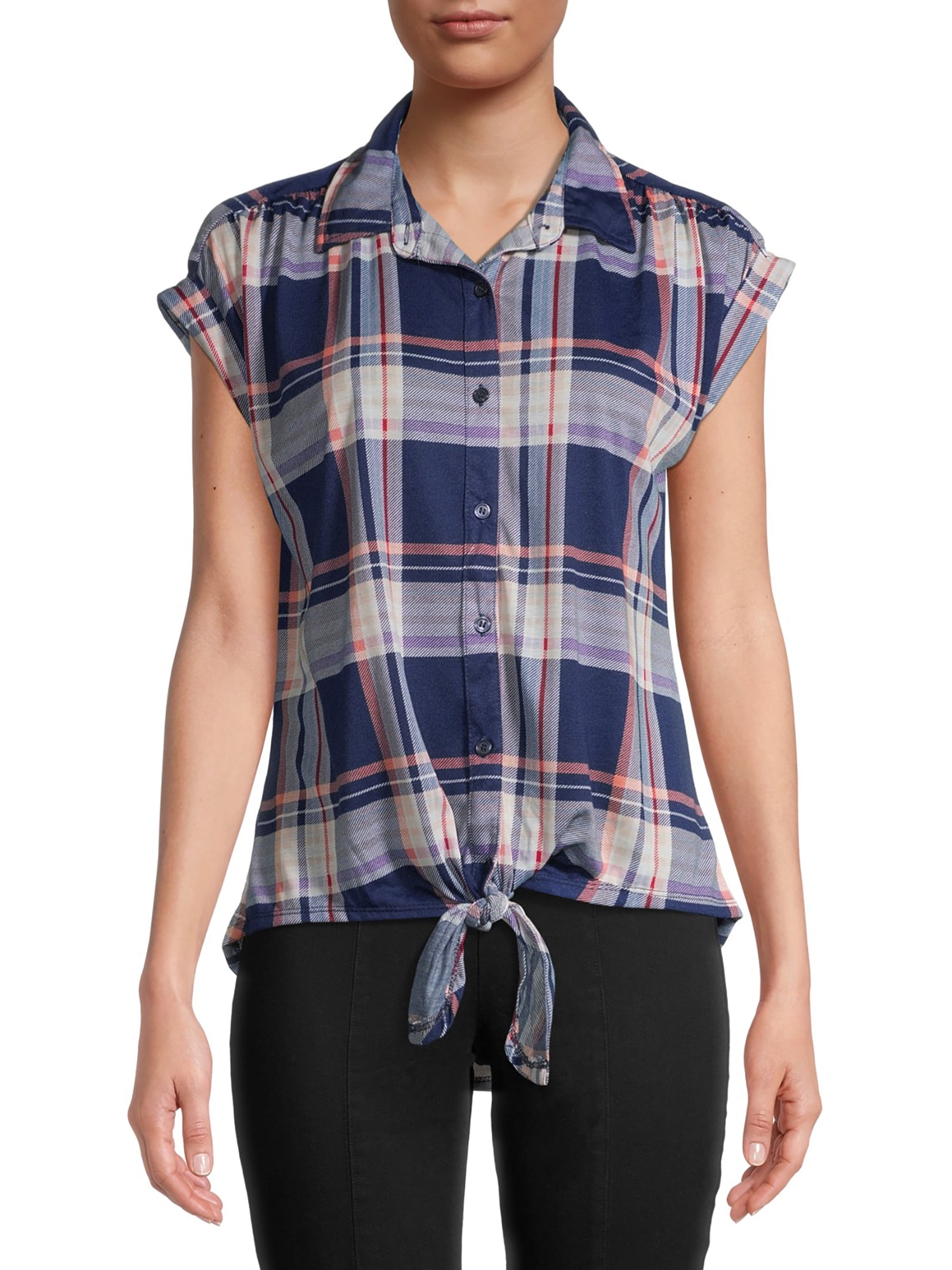 New York Laundry Women’s Short Sleeve Tie Front Button Top
