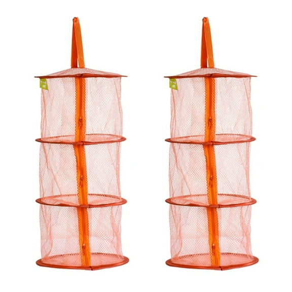 2Pcs Zipper Hanging Mesh Organizer Basket, Foldable Kid’s Toy Storage Space Saver Bag, 3 Tiers Compartments Drying Net for Bra Socks Underwear