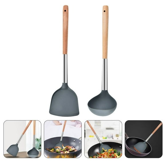 ELAYARD 1 Set Kitchen Items Beech Wood Kitchen Cooking Utensils Grey for Easy Cleaning