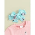 thumbnail image 6 of Liacowi Toddler Baby Girls Easter Clothes Set Bunny Print Short Sleeve T-shirt with Flare Pants Headband 3PCS Kids Summer Outfits, 6 of 9