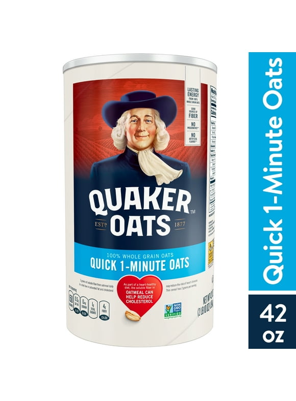 Quaker, Quick 1 Minute Oats, Oatmeal, Quick Cook Oatmeal, 42 oz Canister