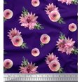thumbnail image 1 of Soimoi Tissu Popeline de Coton Violet Imprimé Floral Ranunculus & Chrysanthème au Mètre 42 Pouces de Large, 1 of 5