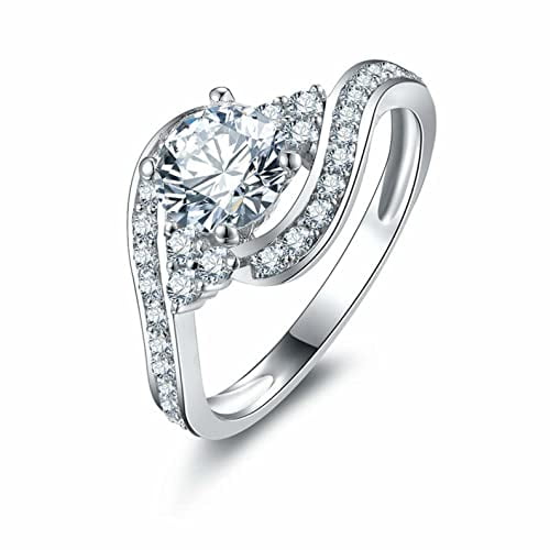 HeartsAndYou 4ct Round Cut Moissanite Swirl Twist Solitaire with Accent Ring 18k White Gold over Silver