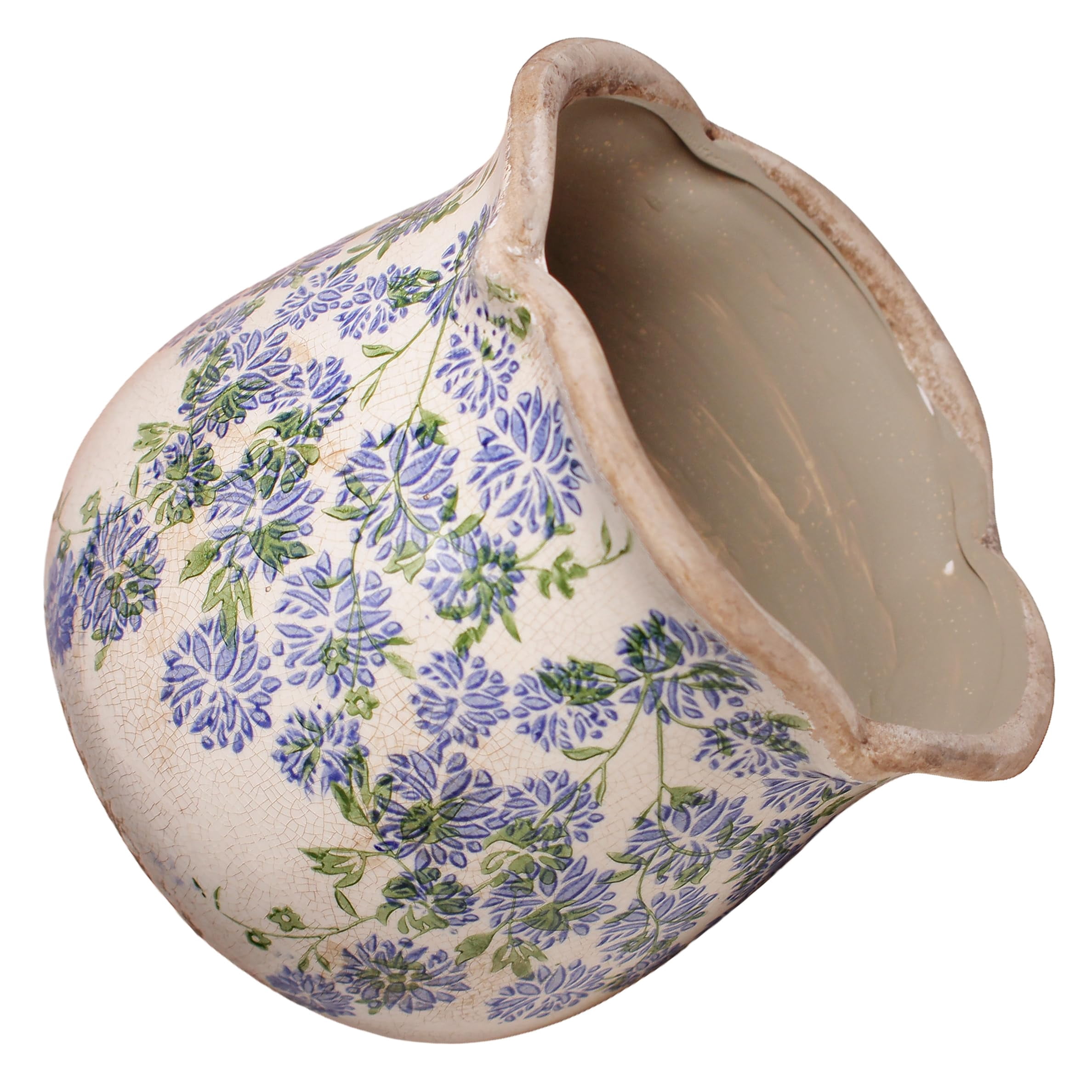 Ceramic Pots for Plants, Vintage Plant Pot with Drainage Hole, 6.11in. Planter for Indoor Plants, Crackle Glaze Finish Flower Pot, Perfect Ceramic Planter for Gardening, Red Blooms