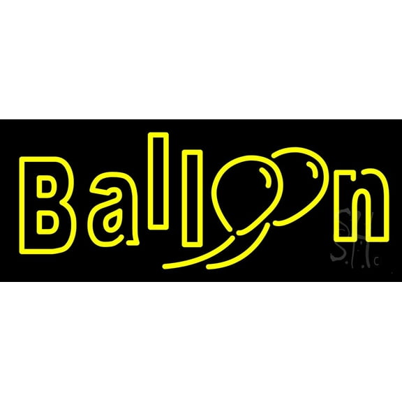 Double Stroke Yellow Balloon LED Neon Sign 13" Tall x 32" Wide - inches, Black Square Cut Acrylic Backing, with Dimmer - Premium built indoor Sign for Storefront, Store interior.