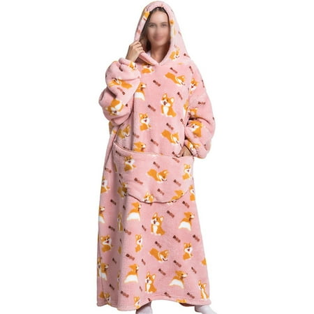

Lumento Women Fluffy Pullover Pajama Hoodies Dresses Fuzzy Fleece Sleep Dress Lounge Fruit Printed Nightgowns Corgi Print