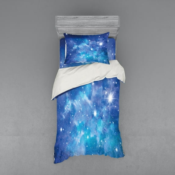 Ambesonne Space Bedding Set 3 Pcs, Planet Star Clusters, Twin, Purple Grey Turquoise