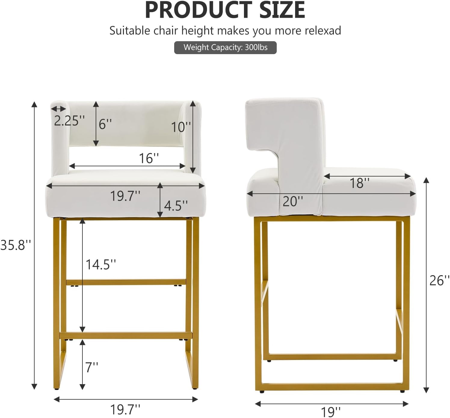 Lecut 26" H Counter Height Bar Stools Set of 4, Modern Velvet Bar Stools with Square Open Backrest and Gold Metal Frame, Kitchen Counter Stools for Island, Home Bar, Pub,Beige+Gold