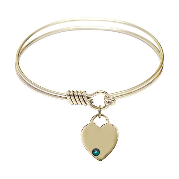 6 1/4 inch Round Eye Hook Bangle Bracelet w/ Heart medal charm w/ May Green Swarovski Crystal