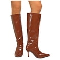 thumbnail image 4 of Women's Boots Solid Color Pointed Toe Side Zipper Mid-Calf Boots Stretch Shaft Sturdy Heel Comfort Fashion Fall Winter Casual Outdoor Daily Wear, 4 of 9