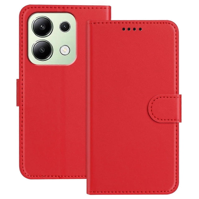 For Xiaomi Redmi Note 13 4G Leather Case Wallet Stand Solid Color Anti Drop Phone Cover - Green
