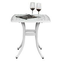 Zimtown 21 in Aluminum Side Table, Durable Bistro Table for Breakfasts and Afternoon Tea, Metal Coffee Stand, White