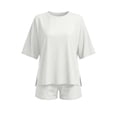 thumbnail image 5 of MLCDZ Women 2 Piece Lounge Set Summer Casual Short Sleeve Round Neck Oversized Shirts Biker Shorts Matching Airport Travel Outfit Clothes, 5 of 9