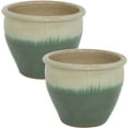 thumbnail image 3 of Sunnydaze Chalet 11.75" x 11.75" x 9.5" Round Seafoam Ceramic Outdoor Planter 2-Count, 3 of 13