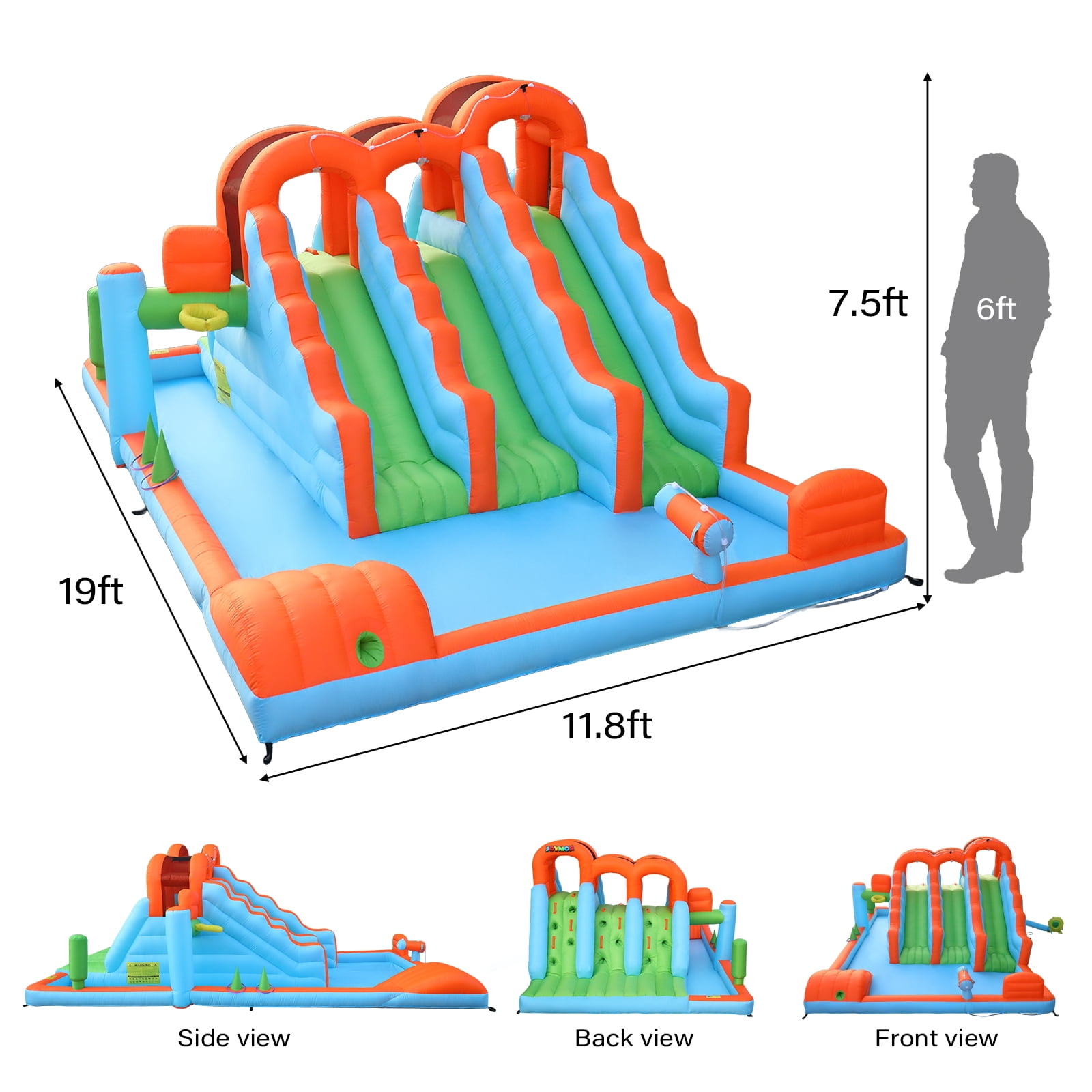 Ktaxon Inflatable Bounce House with Triple Slides and Upgraded Climbing Wall, Water Slide Bounce House with Blower, Inflatable Water Slide Park for Party, Backyard, Lawn