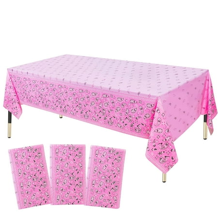 

HHLCWA 3 Pack Pink Western Cowgirl Party Tablecloth Pink Felt Horse Table Cover Bandana Table Cloth for Western Cowgirl Themed Party Decorations Supplies 86.6 x 51.2in