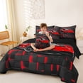 thumbnail image 3 of Castle Fairy Neon Red Sports Car Twin Bedding Sets 7-Piece for Teens, Grid Print Bedding Comforter Set for Bedroom, Red Black,Black Reversible, 3 of 7