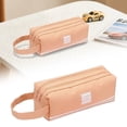 thumbnail image 4 of Meiiso Large Capacity Pencil Organizer, Pink Canvas Stationery Bag with 2 Zipper Pockets, 1-Piece, Pencil Case, Stationery Box, 4 of 5