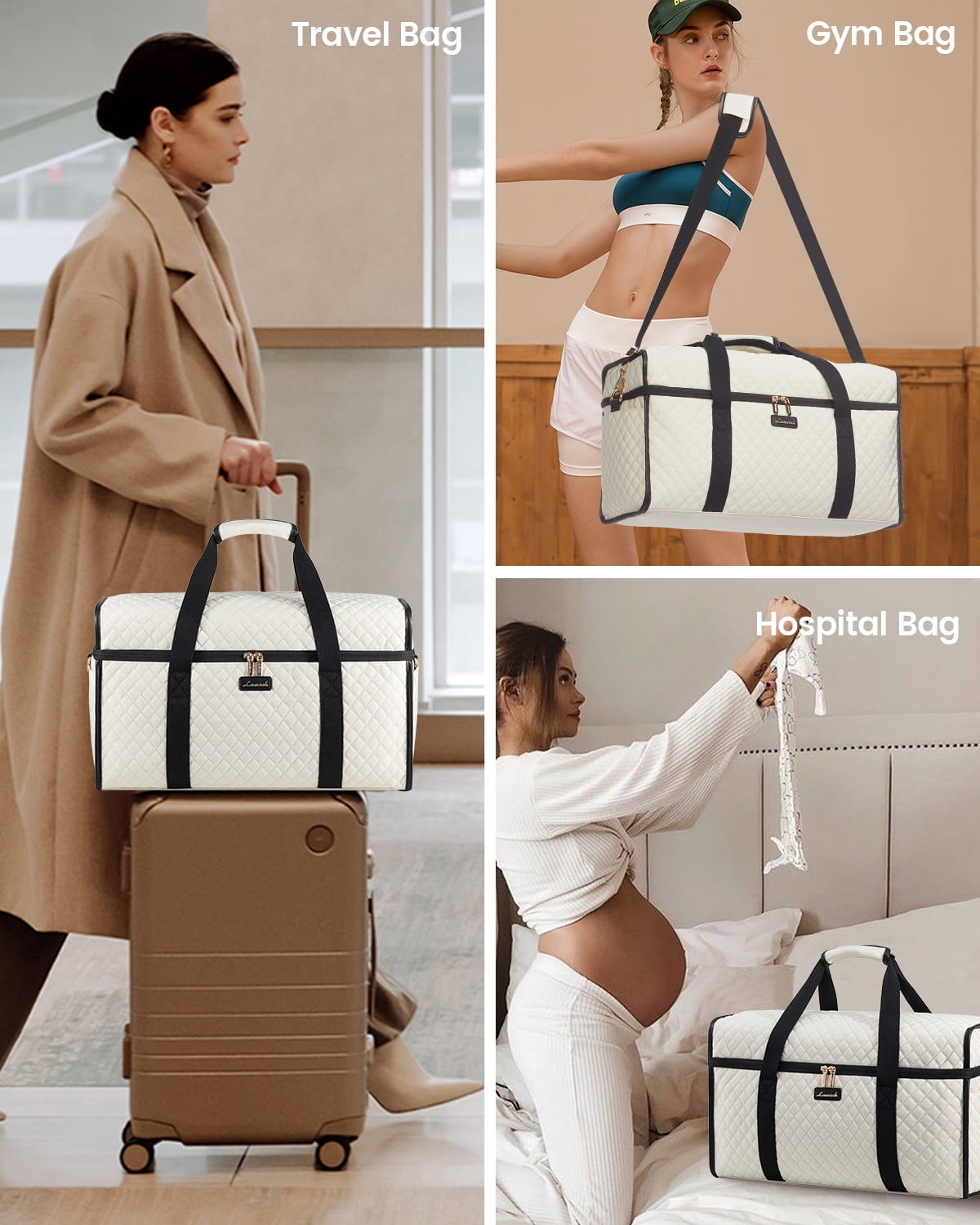 Lovevook Travel Duffle Bag, Quilted Weekender Overnight Bag with Toiletry Bag, Gym Beach Mummy Hospital Bag with Wet Pocket