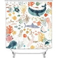 thumbnail image 2 of 4PCS Navy Blue Sea Turtle Shower Curtain Sets with Rugs, Waterproof White Fabric Shower Curtain, Underwater Ocean Marine Watercolor Coral Reef Sea Plant Beach Coastal Nautical Bathroom Decor, 2 of 7