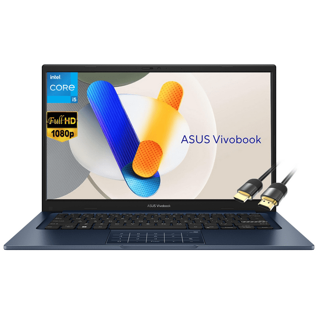ASUS Vivobook Portable 14 Pouces FHD, Intel Core i5-1334U, 12 Go RAM 256 Go SSD, Pavé Numérique, Longue Durée de Vie de la Batterie, Caméra Web Privée, Câble PDG HDMI, Version US KB, Windows 11, Bleu Calme