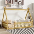 thumbnail image 2 of Newest Twin Tent-Style Floor Bed Frame with Safety Rails, Natural Rubber Wood Platform, Low Profile Teepee Design for Modern Rooms, 2 of 12