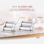 Classic 260 Pasta Maker Machine, 26 Cm Wide Rollers, 9 Thickness Positions, 2 Cutting Positions, Stainless Steel. Includes Reinforced Hand Crank And Two Clamps (White)