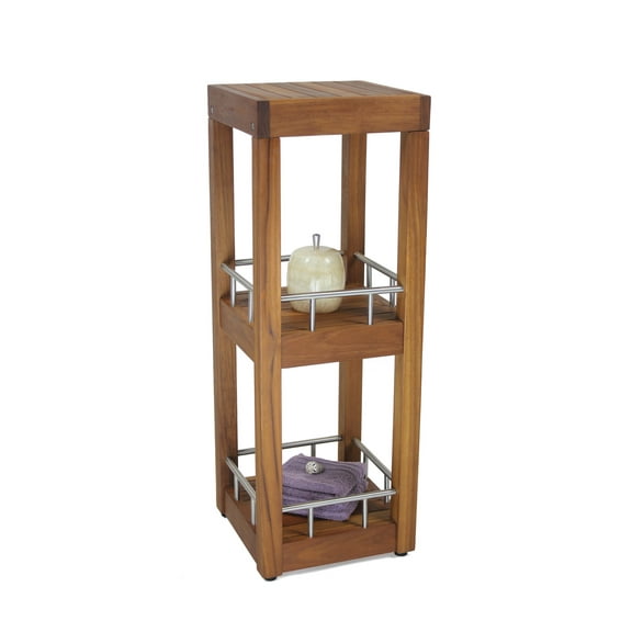 Patented Sula™ Square Three Tier Teak & Stainless Bath Stand