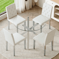 thumbnail image 2 of StnTalk 39″ Round Glass Dining Table Set for 4 with White Faux Leather Chairs, Modern Tempered Glass Kitchen & Dining Room Table with Chrome Metal Base and Upholstered Seating, 2 of 10