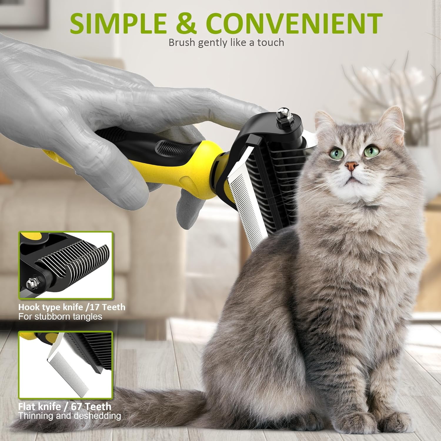 Spring Blossoms-2 in 1 Professional Grooming Rake for Cats & Dogs-Dematting Comb for Easy Mats & Tangles Removing,Hair Removal Cleaner for Pets