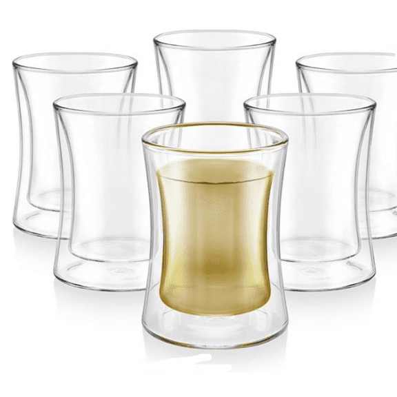 Modern Insulated Turkish Tea Glasses - Set of 6 Double Walled Glass Teacups (6 oz / 177 ml)