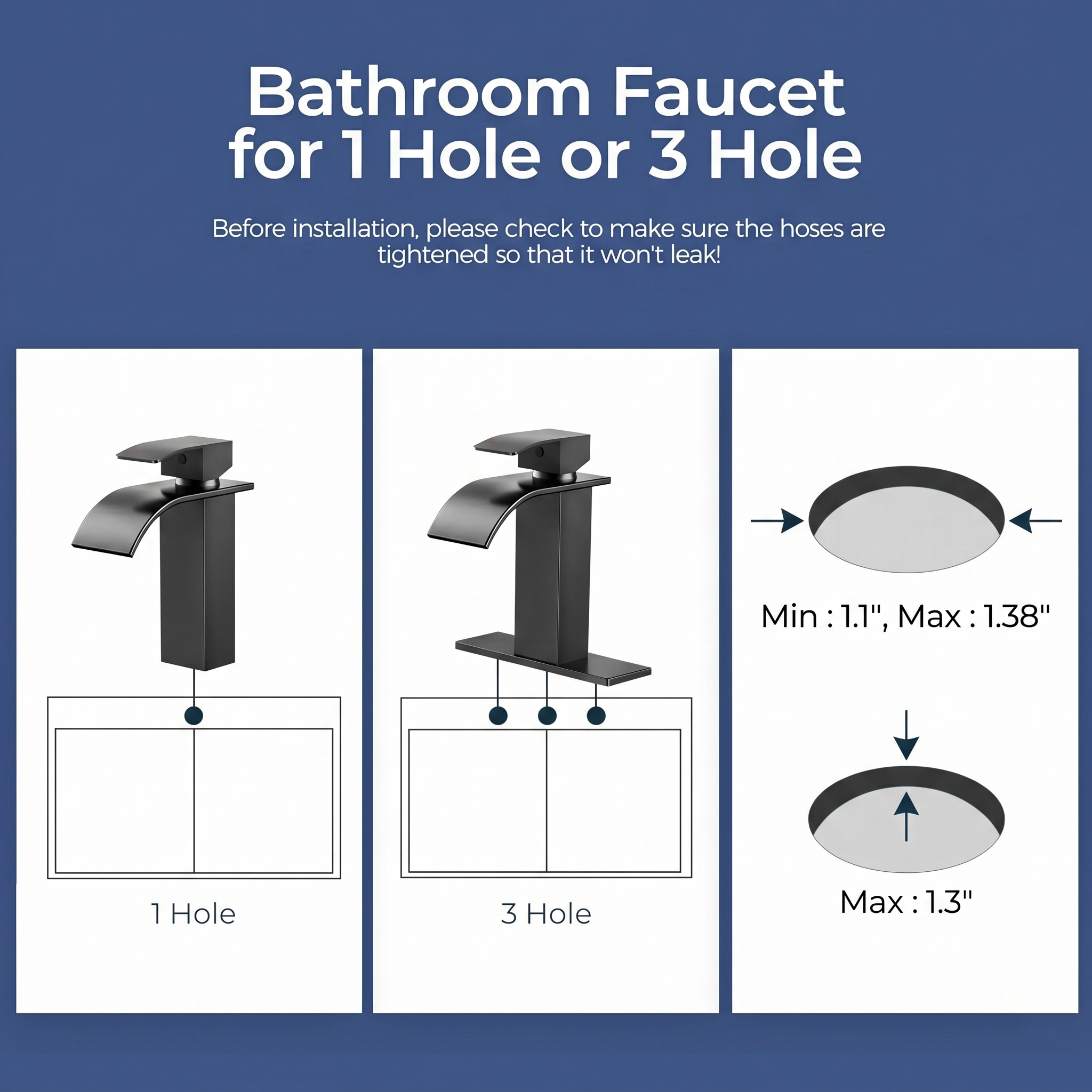 TVOFEK Black Waterfall Bathroom Sink Faucet with Pop-Up Drain photo 7