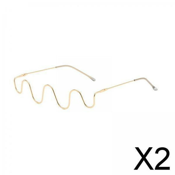 Runquan 2xSemi Glasses Frame Reading Wave Shape Woman Half Glasses Gold