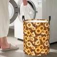 thumbnail image 4 of Lsque Brown Wood Grain Sunflower B pattern Laundry Hamper Basket, Tall Woven Rope Hamper Basket for Clothes, Lightweight Storage Basket, Collapsible Waterproof-, 4 of 8