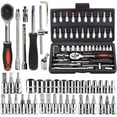 thumbnail image 1 of 46-In-1 Tool Kit & Screwdriver | 1-4'' Square Drive Metric Socket Set | Extension Bar & Adapter For Bike, Car Repairs - 46 Pieces | Chrome Vanadium Steel | Household Maintenance, Work, 1 of 4