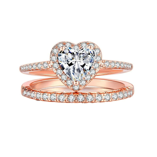 Fiudx Elegante Anillo de Bodas de Diamantes y Circonitas para Novias.