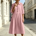 thumbnail image 7 of Bxsruta Womens Midi Dress Casual Button Down Shirt Dress 3/4 Sleeve Collared Flowy Dresses, 7 of 7