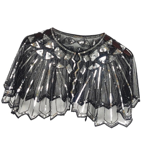 lanema Glimmering Sequins Detailed Mesh Shoulder Wrap Scarf Shawl Party Clothes Accent