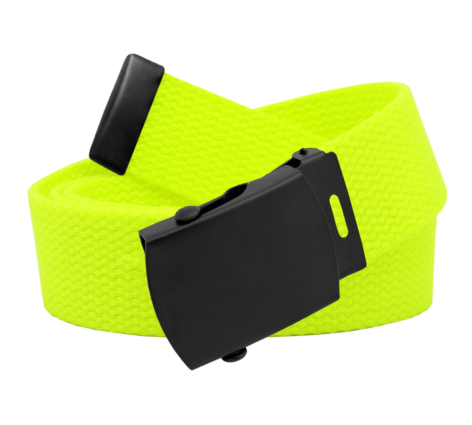 Men's Black Slider Military Belt Buckle with Canvas  Belt Small Neon