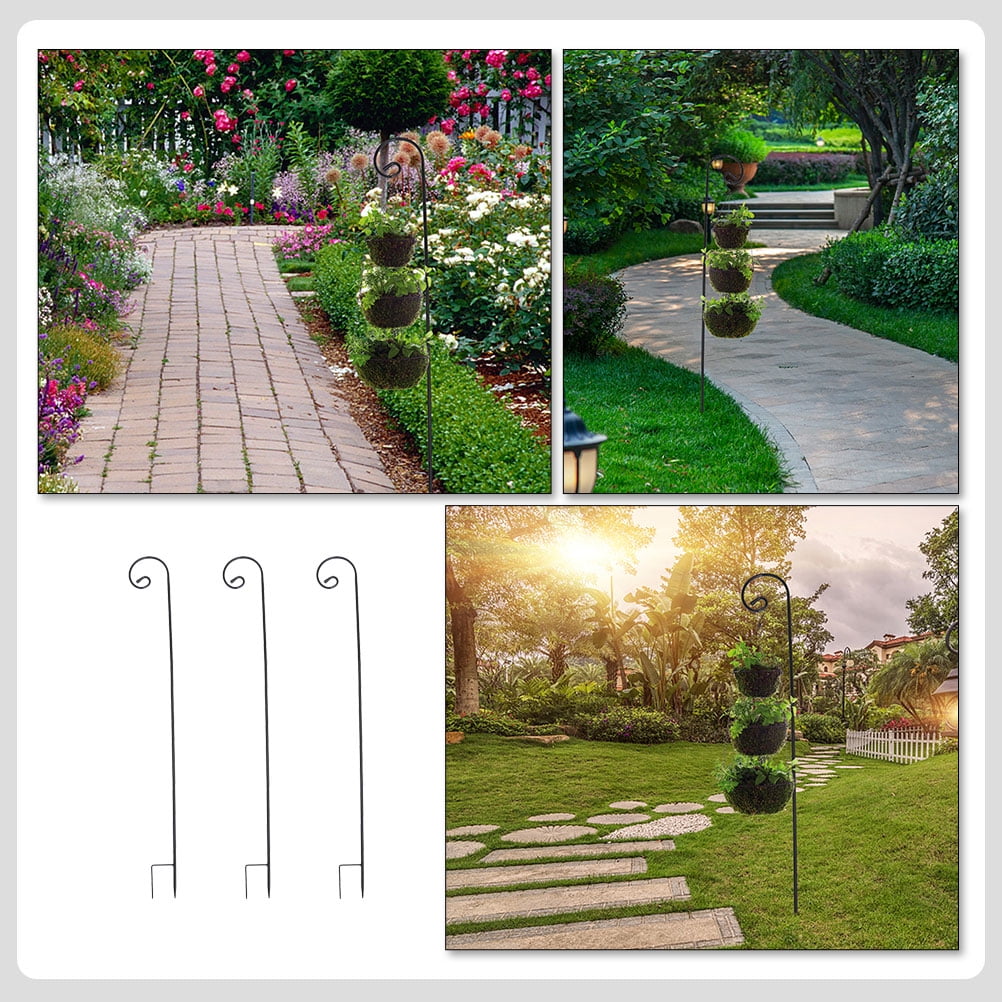LULULION 3Pcs Iron Hook Bird Feeder Stand Outside Sturdy Black Weather Resistant Garden