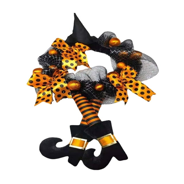Corona de Halloween Corona decorativa con bolas naranjas con adornos de cinta Corona de brujas Corona de bienvenida para el hogar Festival de la pared BLESIY corona de halloween