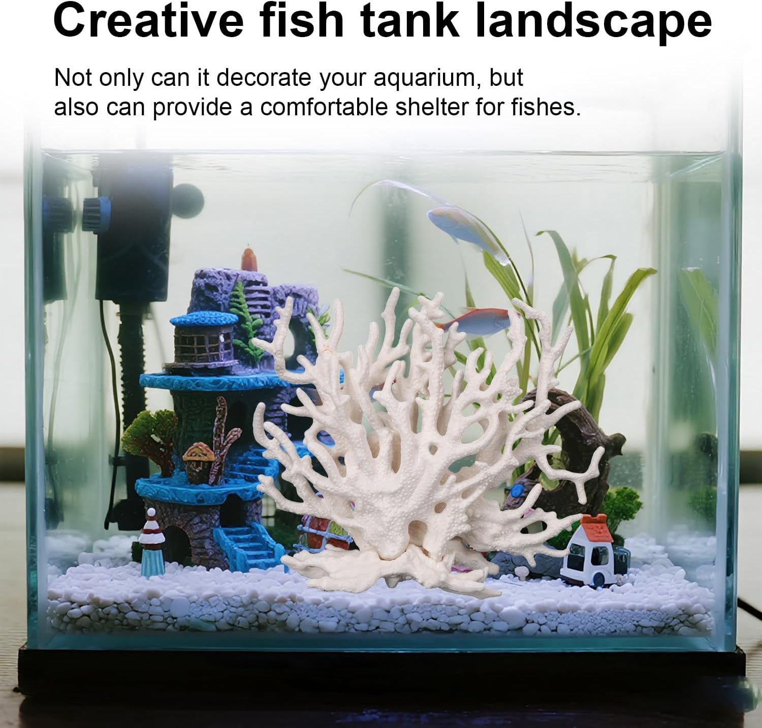 Fish Tank Decorations, White Resin Coral Reef Creative Realistic Aquarium Ornaments for Landscape Decor