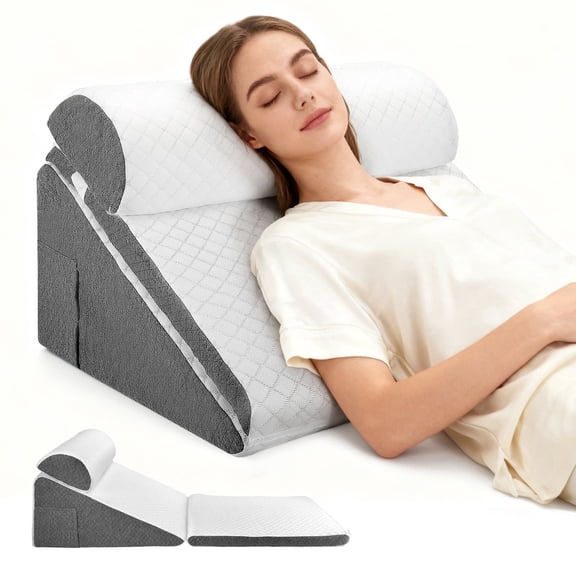 AMTPM Wedge Pillow - 12"Memory Foam Triangle Cushion for Sleep Apnea, Acid Reflux, Snoring Relief, Back & Leg Elevation, Post Surgery Recovery, Adjustable incline