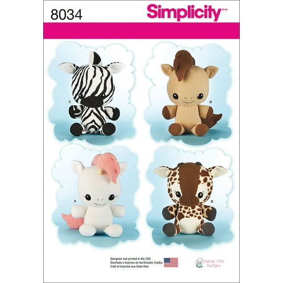 Simplicity One Size Stuffed Animals Pattern, 1 Each