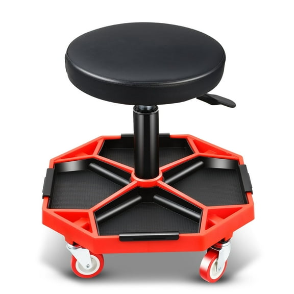 DNA Motoring Adjustable Height Pneumatic Garage Seat Rolling Mechanic Stool with Tool Tray Storage