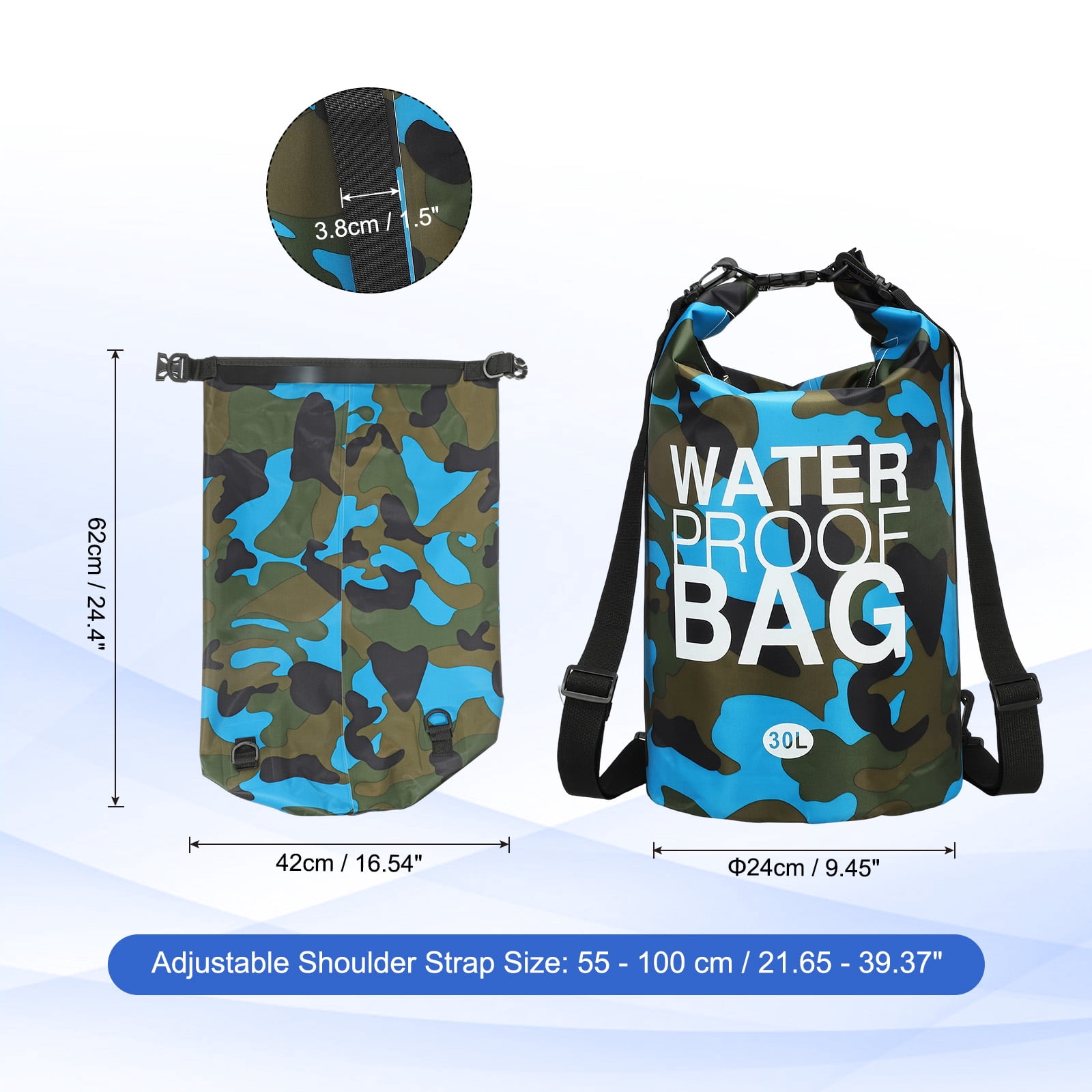 Uxcell Waterproof Dry Bag, 30L Water Proof Bags Lightweight Dry Storage Floating Backpack with Whistle (1 Pack, Sky Blue Camouflage)